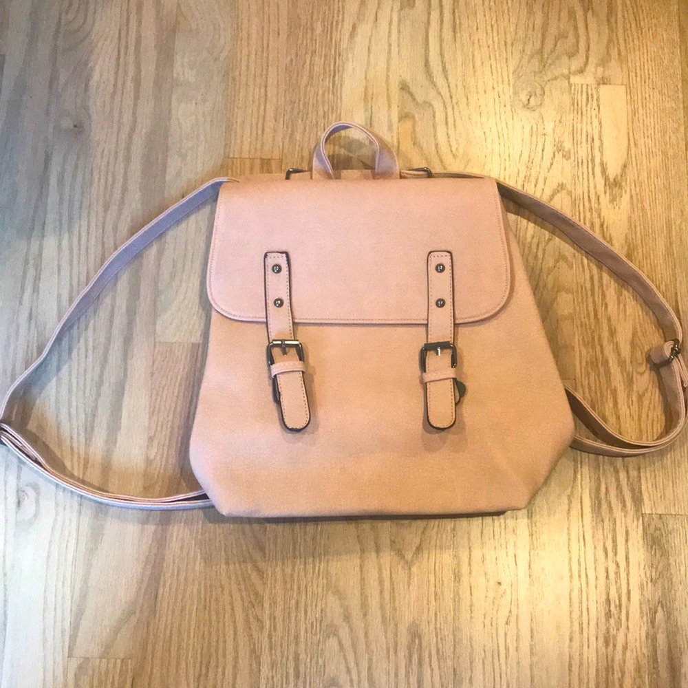 Pale pink faux leather convertible backpack